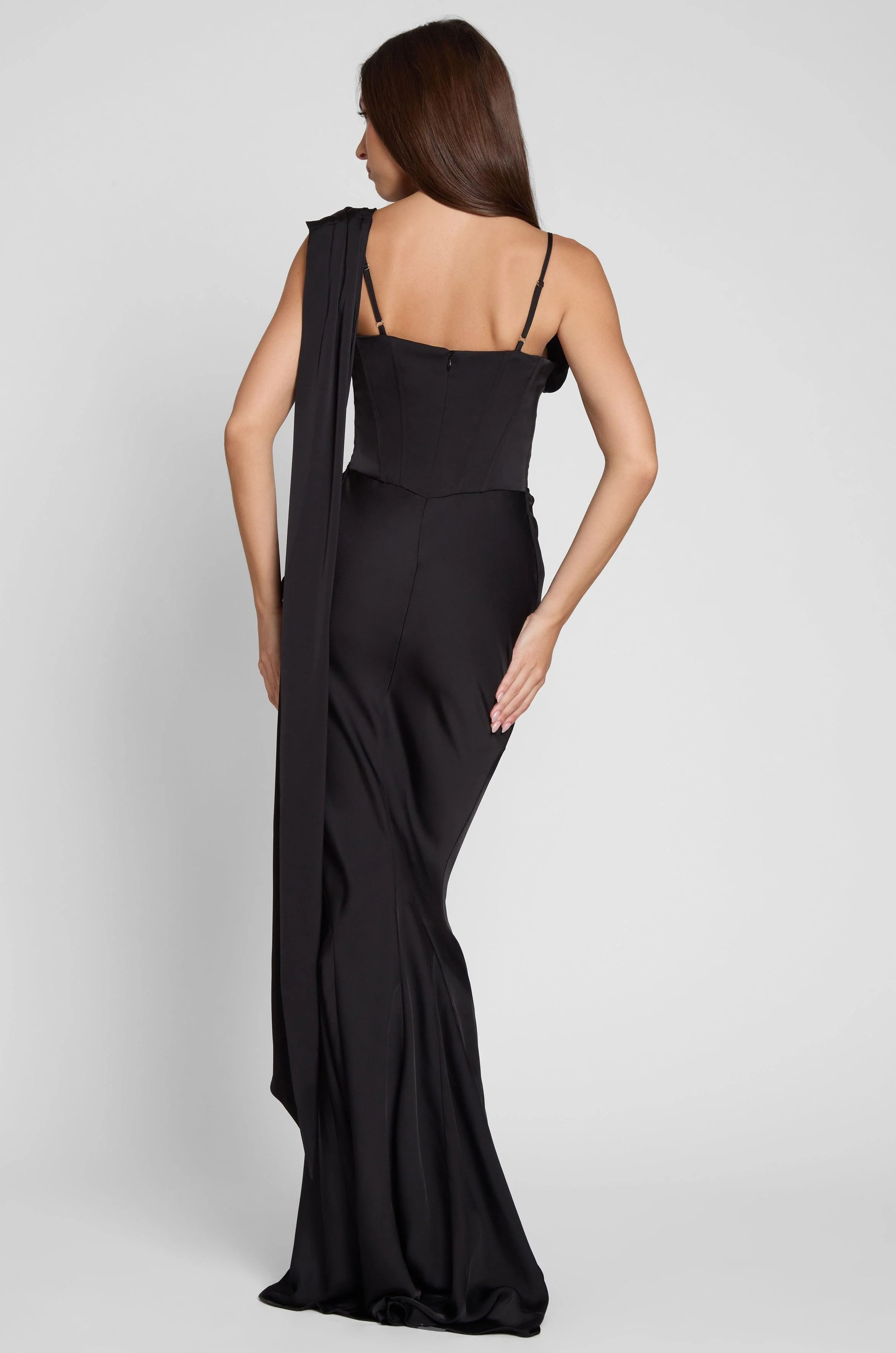 Celine Corset Drape Satin Gown - Black - Image 10