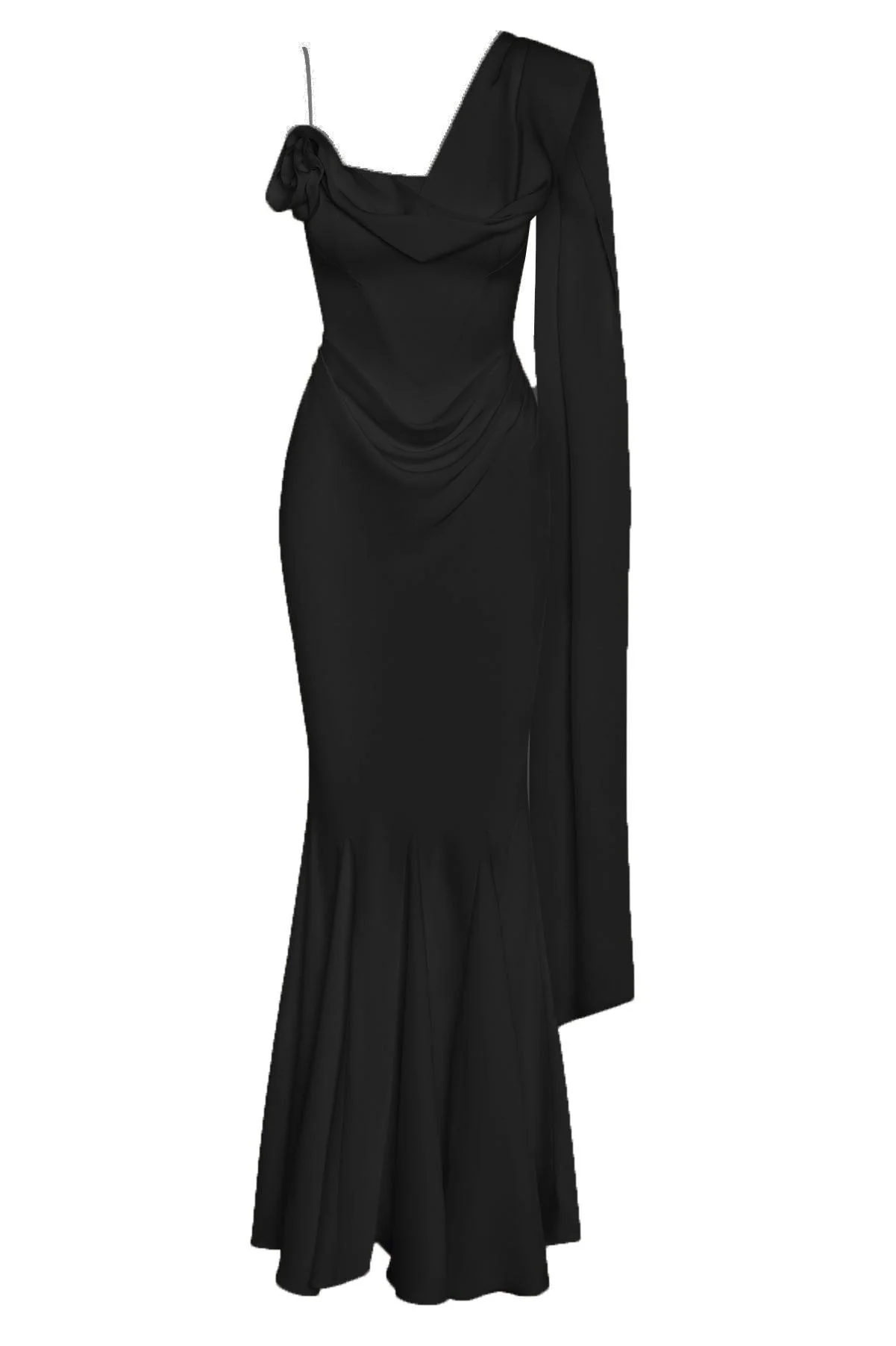 Celine Corset Drape Satin Gown - Black - Image 11