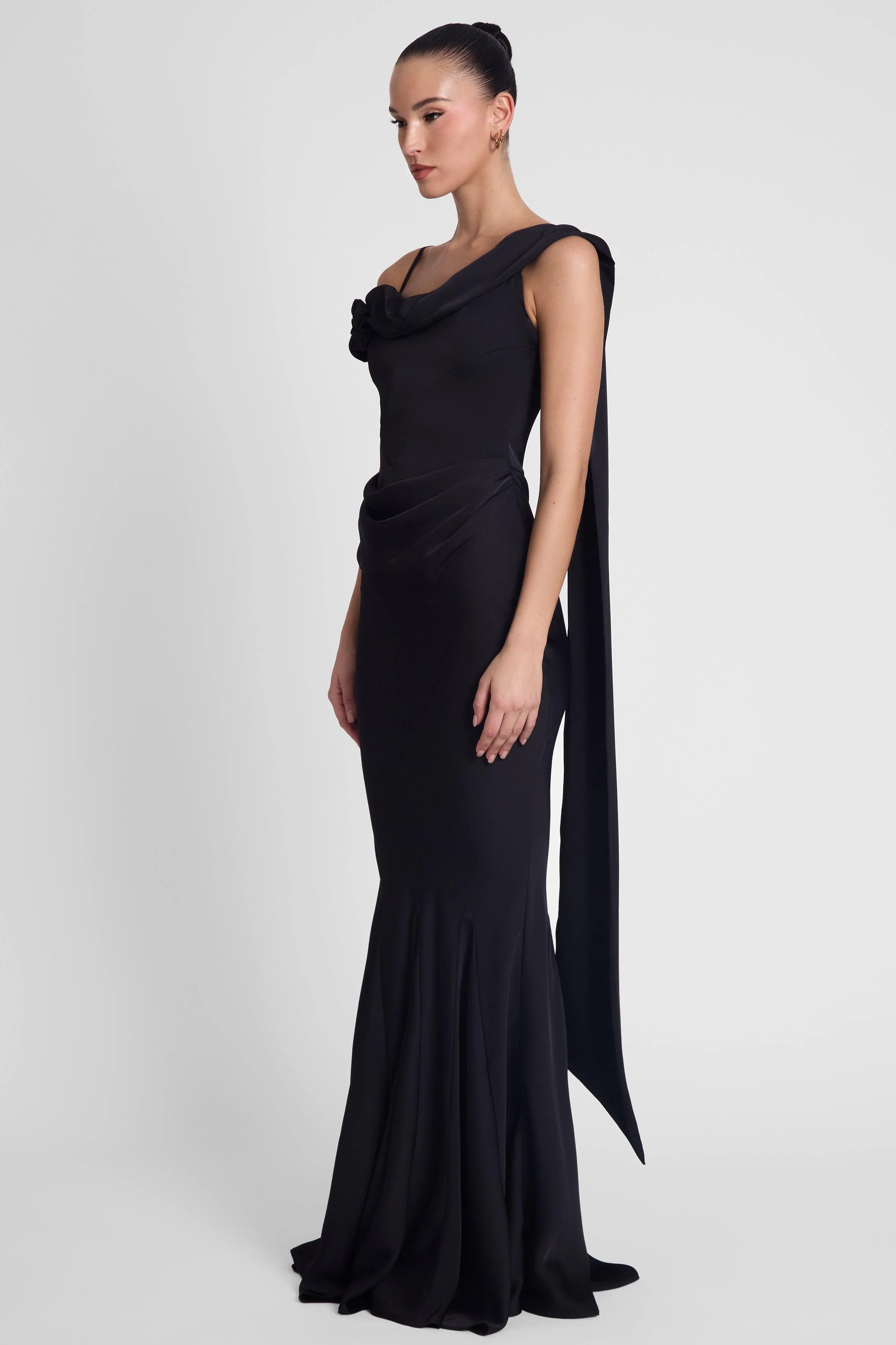 Celine Corset Drape Satin Gown - Black - Image 4
