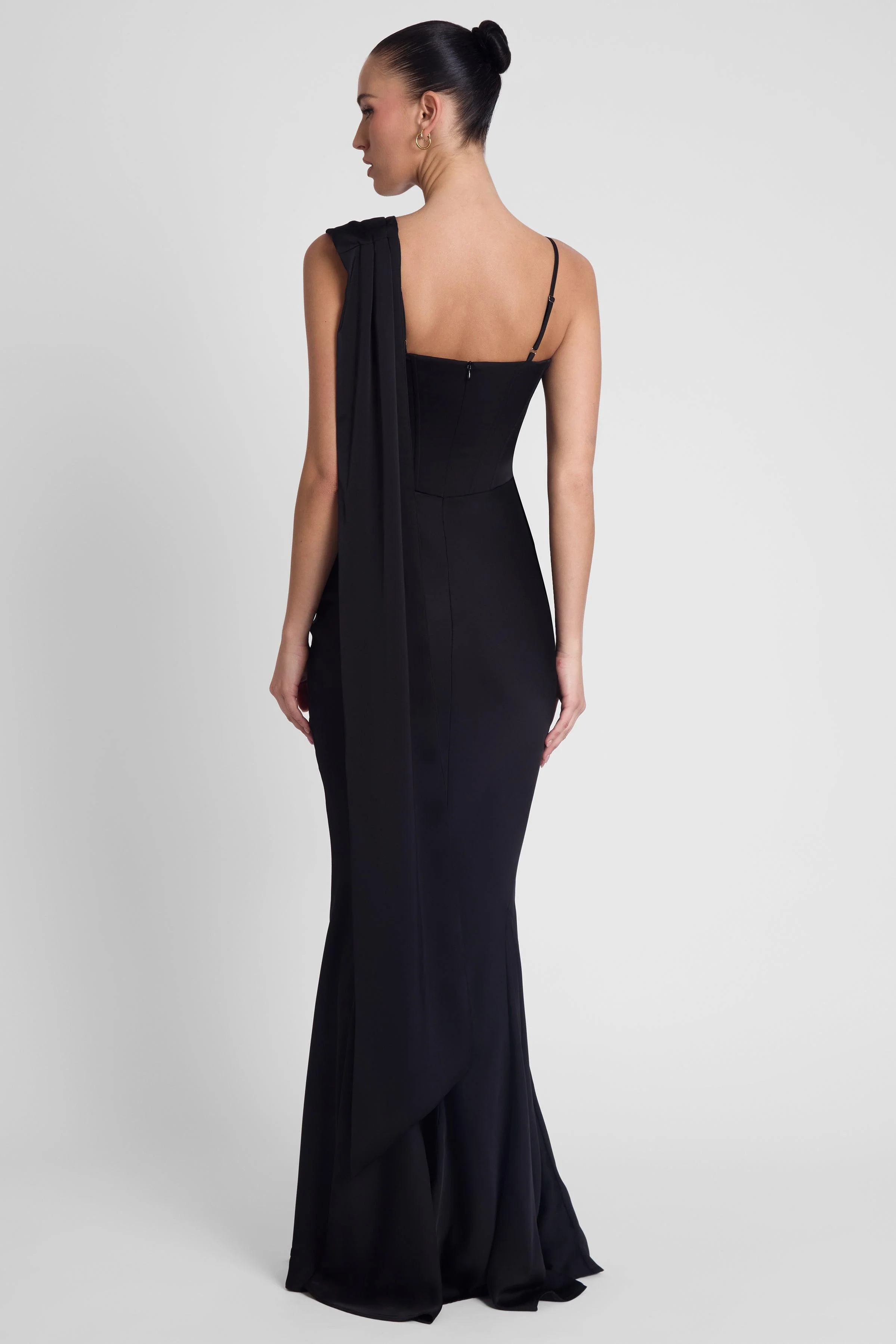 Celine Corset Drape Satin Gown - Black - Image 5