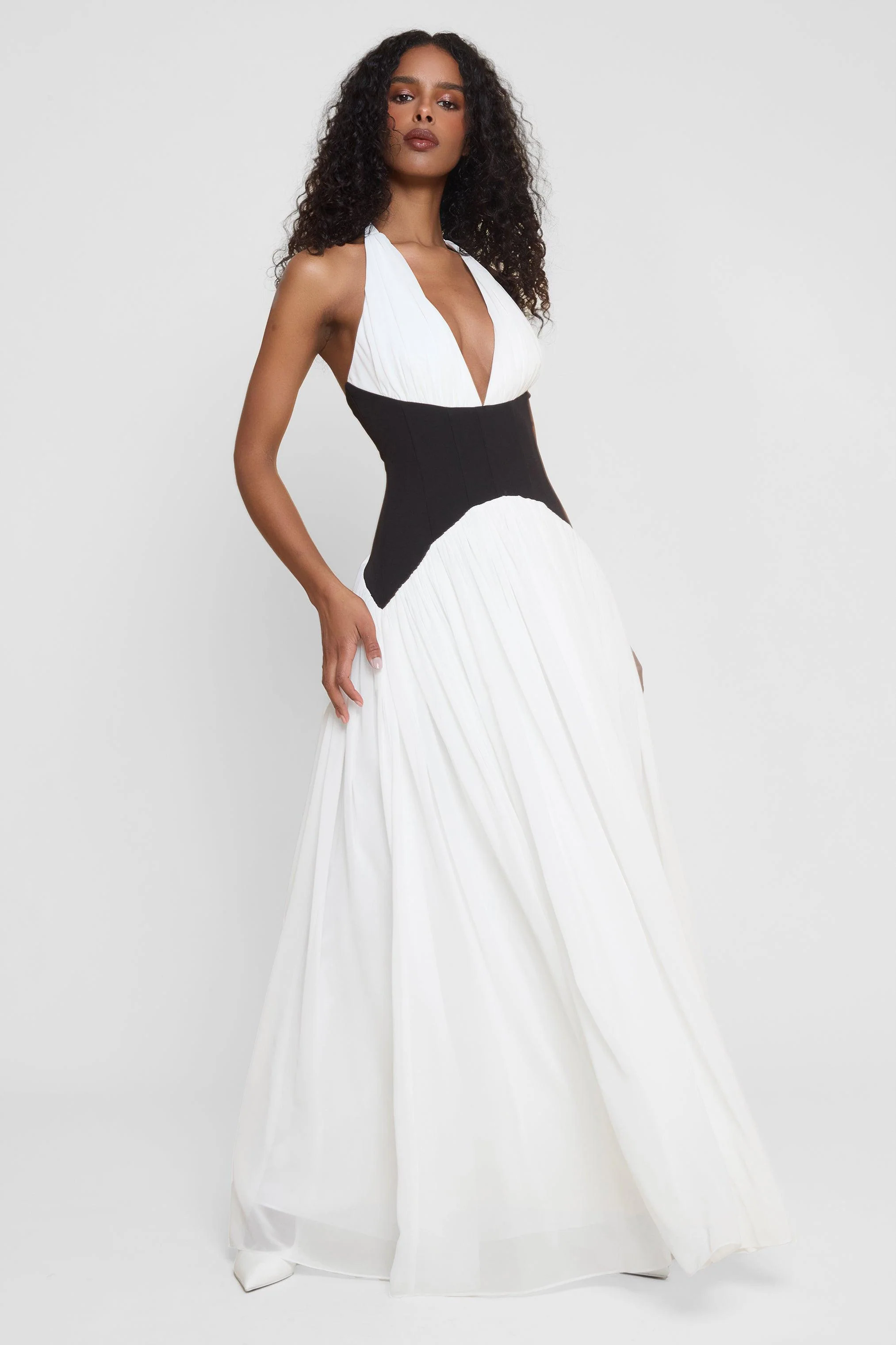 Harlowe Contrast Corset Maxi Dress - Black & White - Image 10