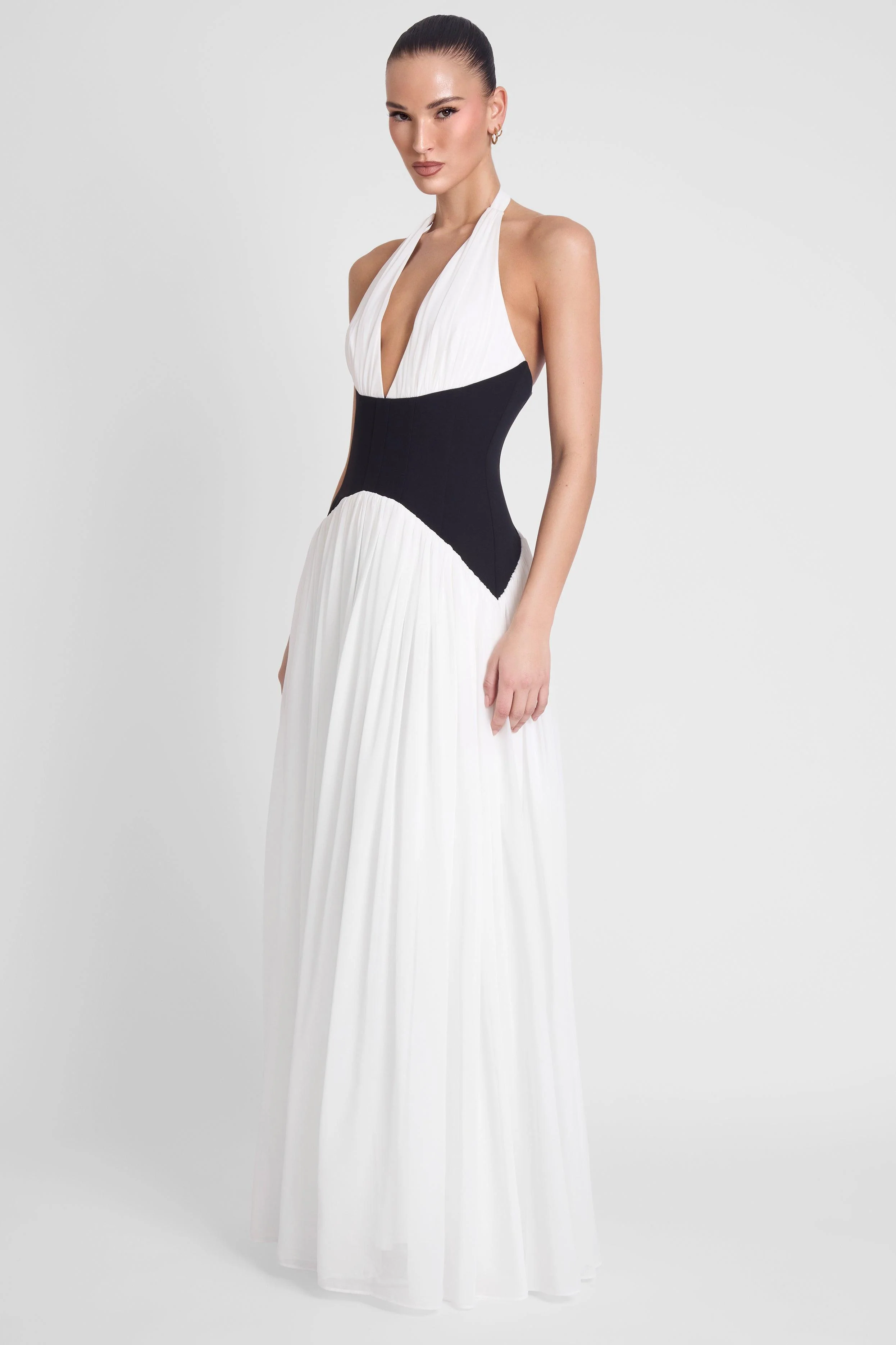 Harlowe Contrast Corset Maxi Dress - Black & White - Image 3