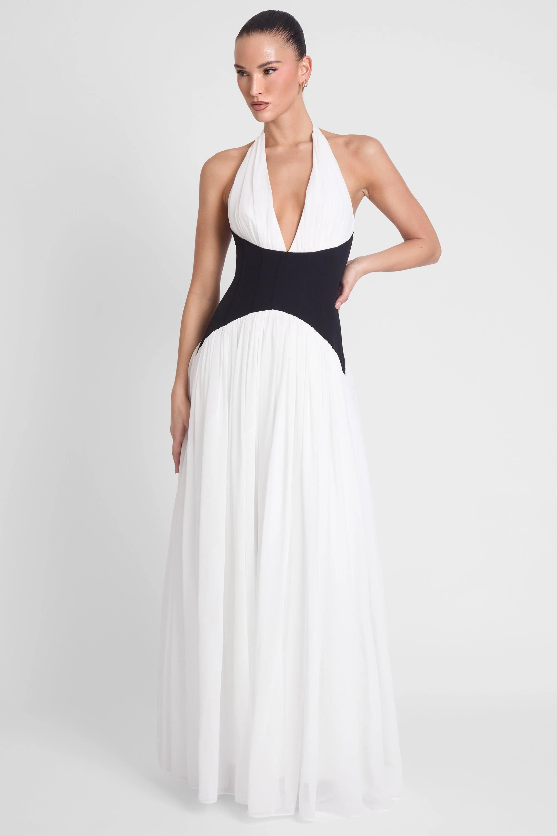 Harlowe Contrast Corset Maxi Dress - Black & White - Image 4