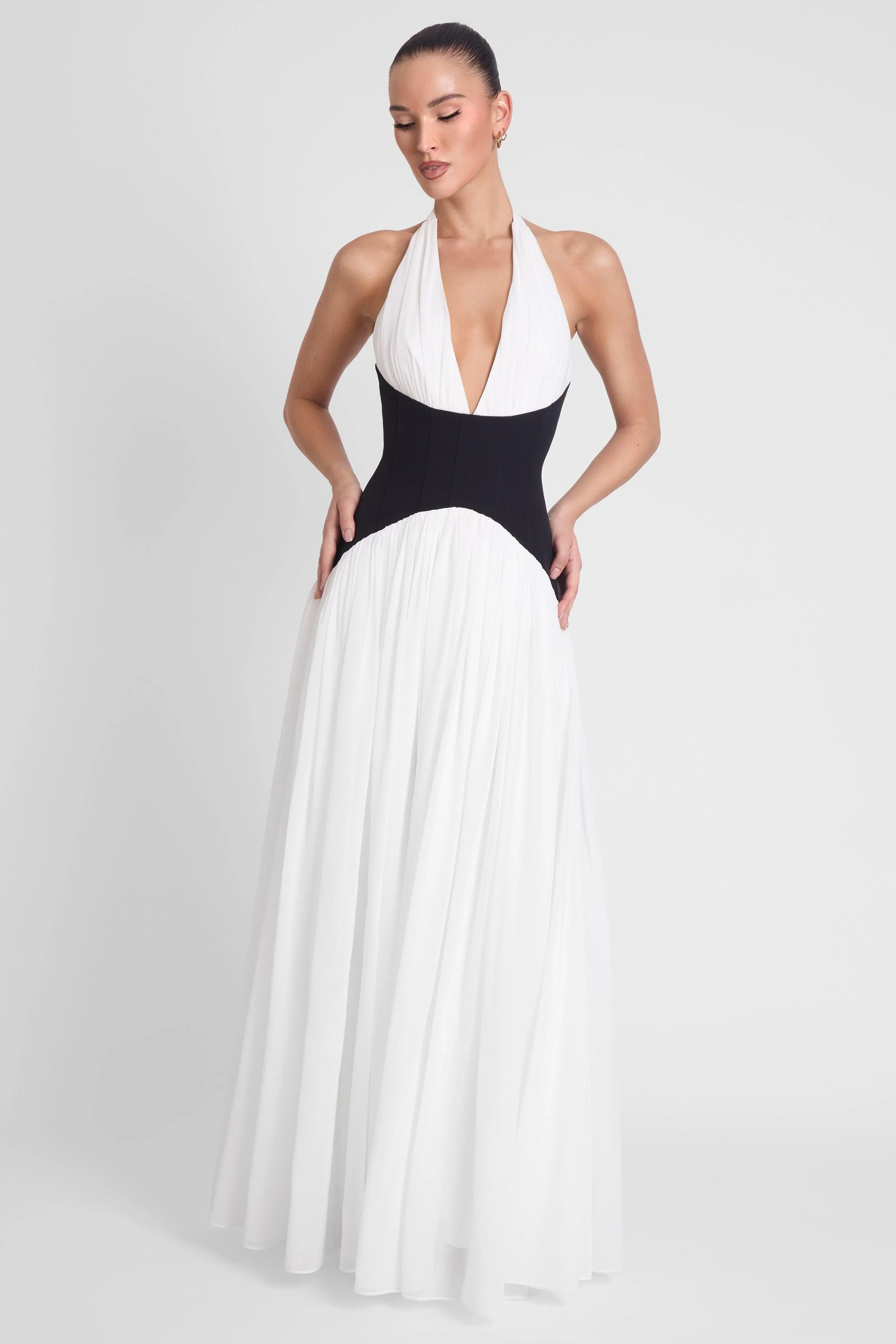 Harlowe Contrast Corset Maxi Dress - Black & White - Image 5