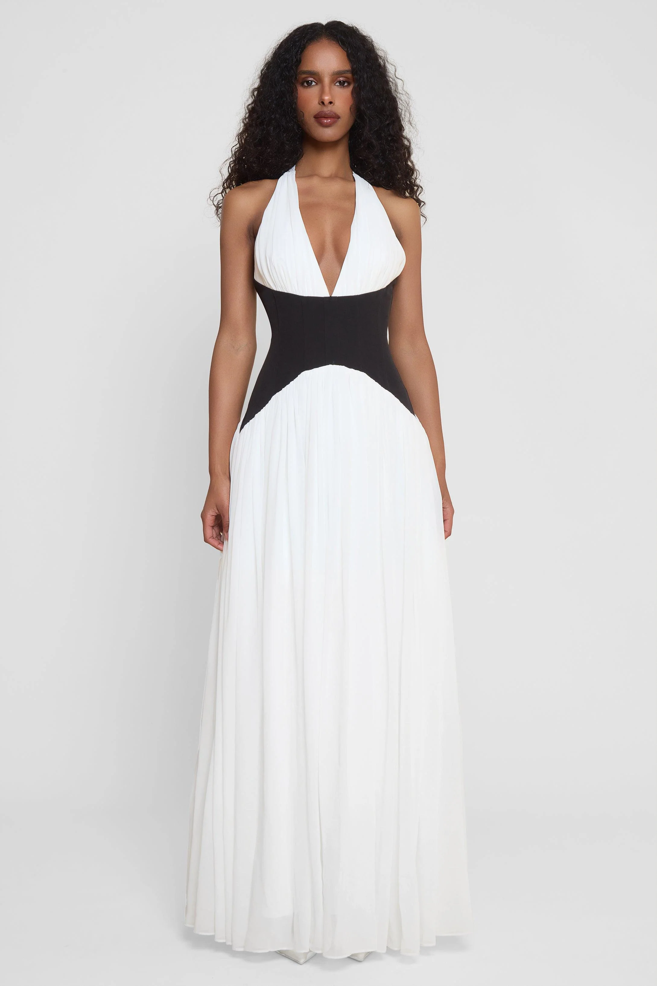 Harlowe Contrast Corset Maxi Dress - Black & White - Image 8