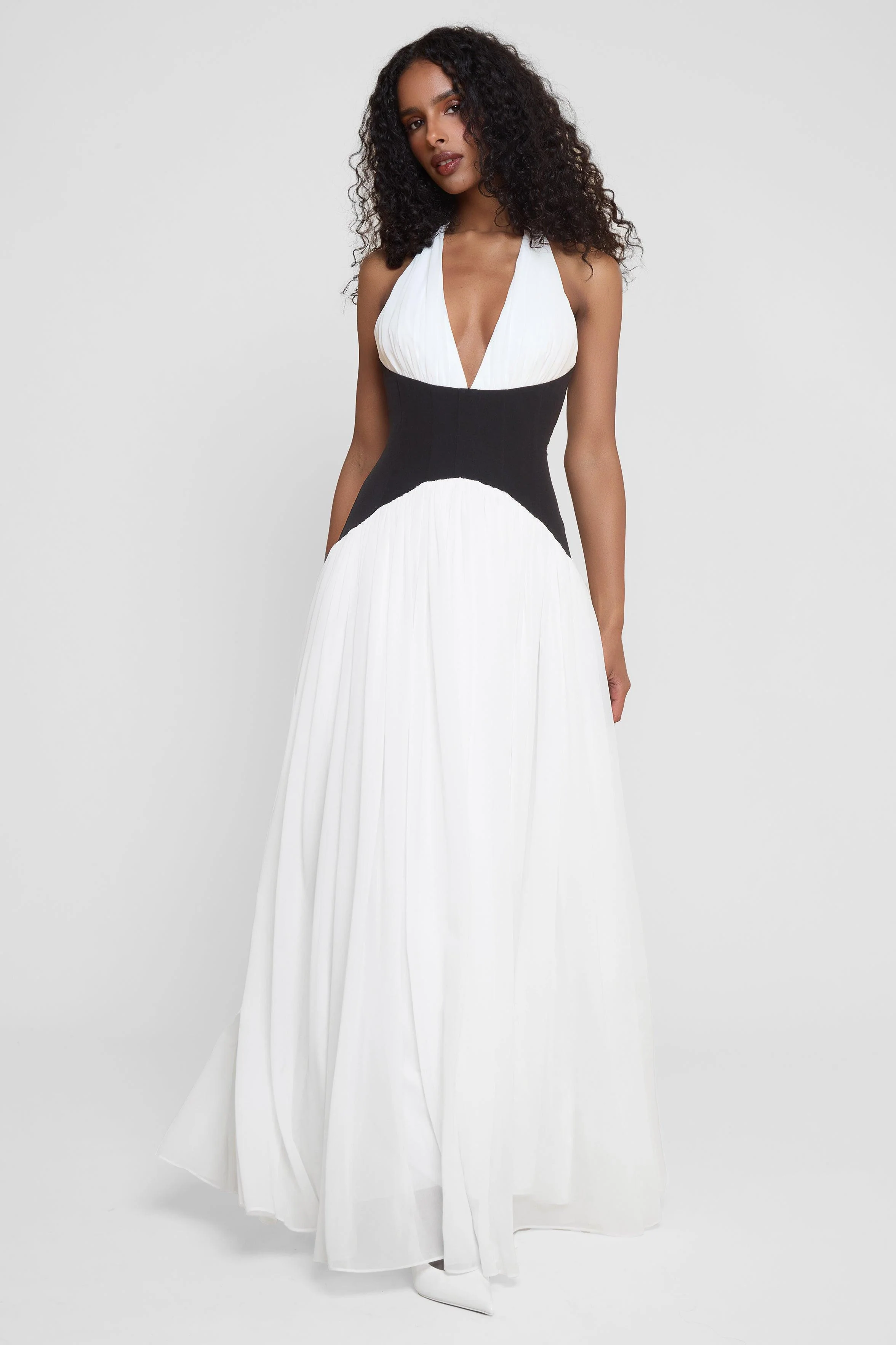 Harlowe Contrast Corset Maxi Dress - Black & White - Image 9