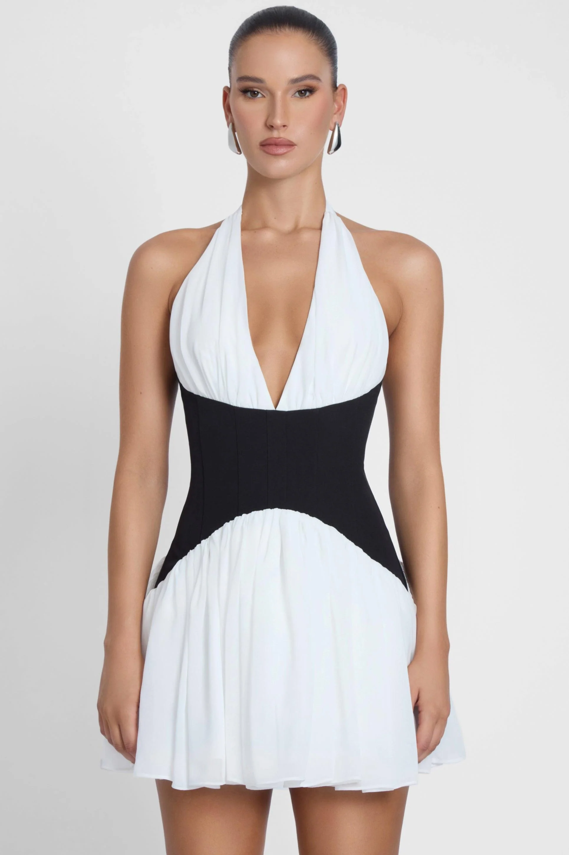 Harper Contrast Corset Mini Dress - Black & White