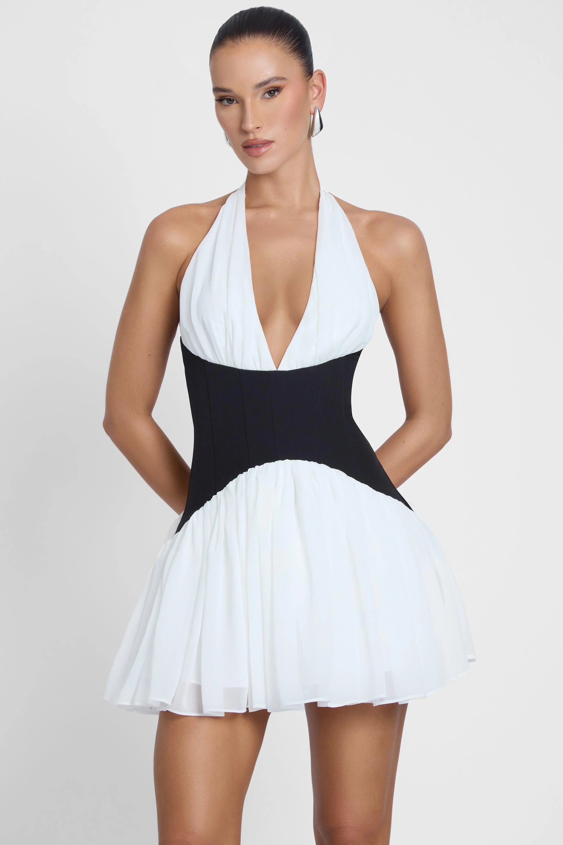 Harper Contrast Corset Mini Dress - Black & White - Image 2