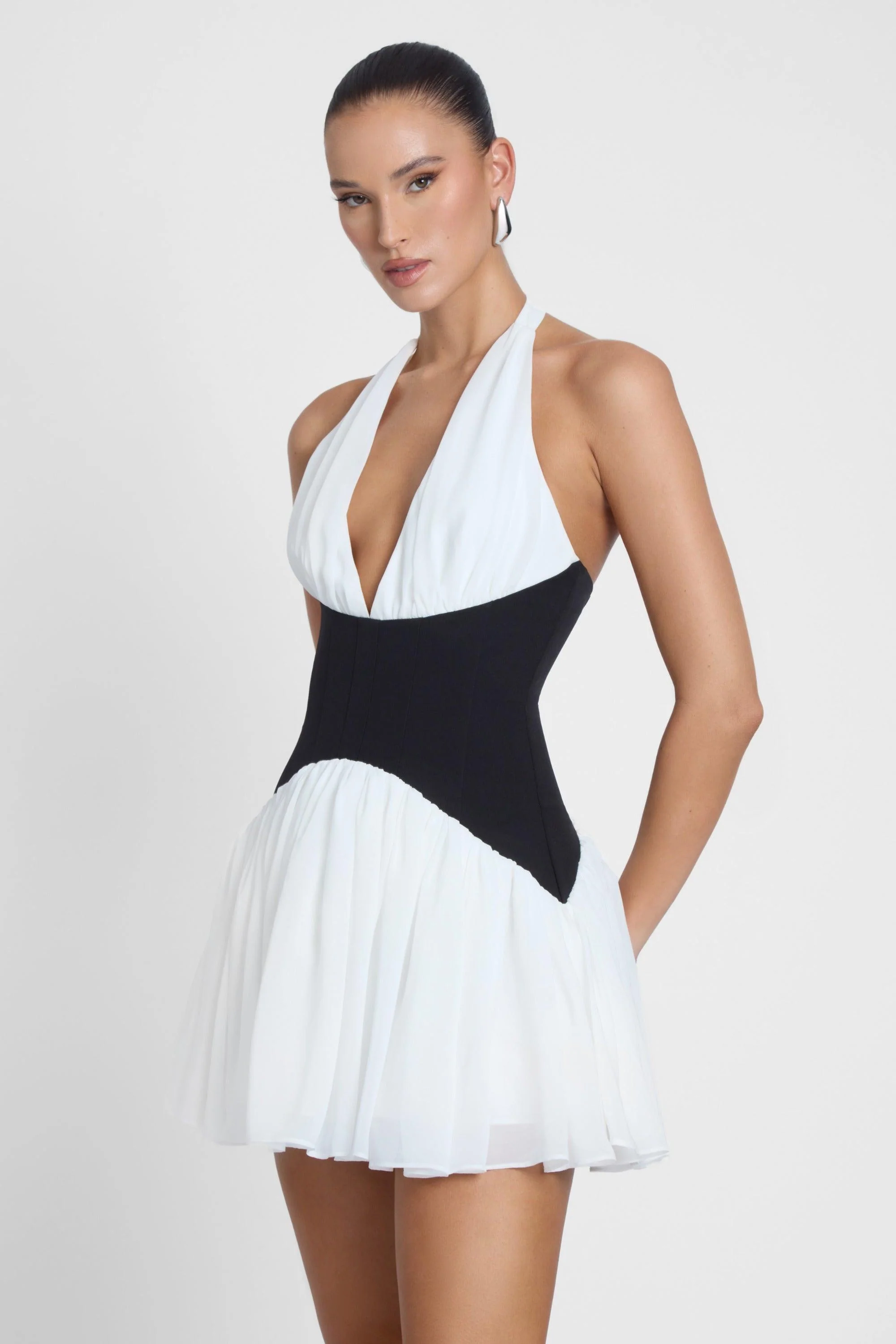 Harper Contrast Corset Mini Dress - Black & White - Image 3