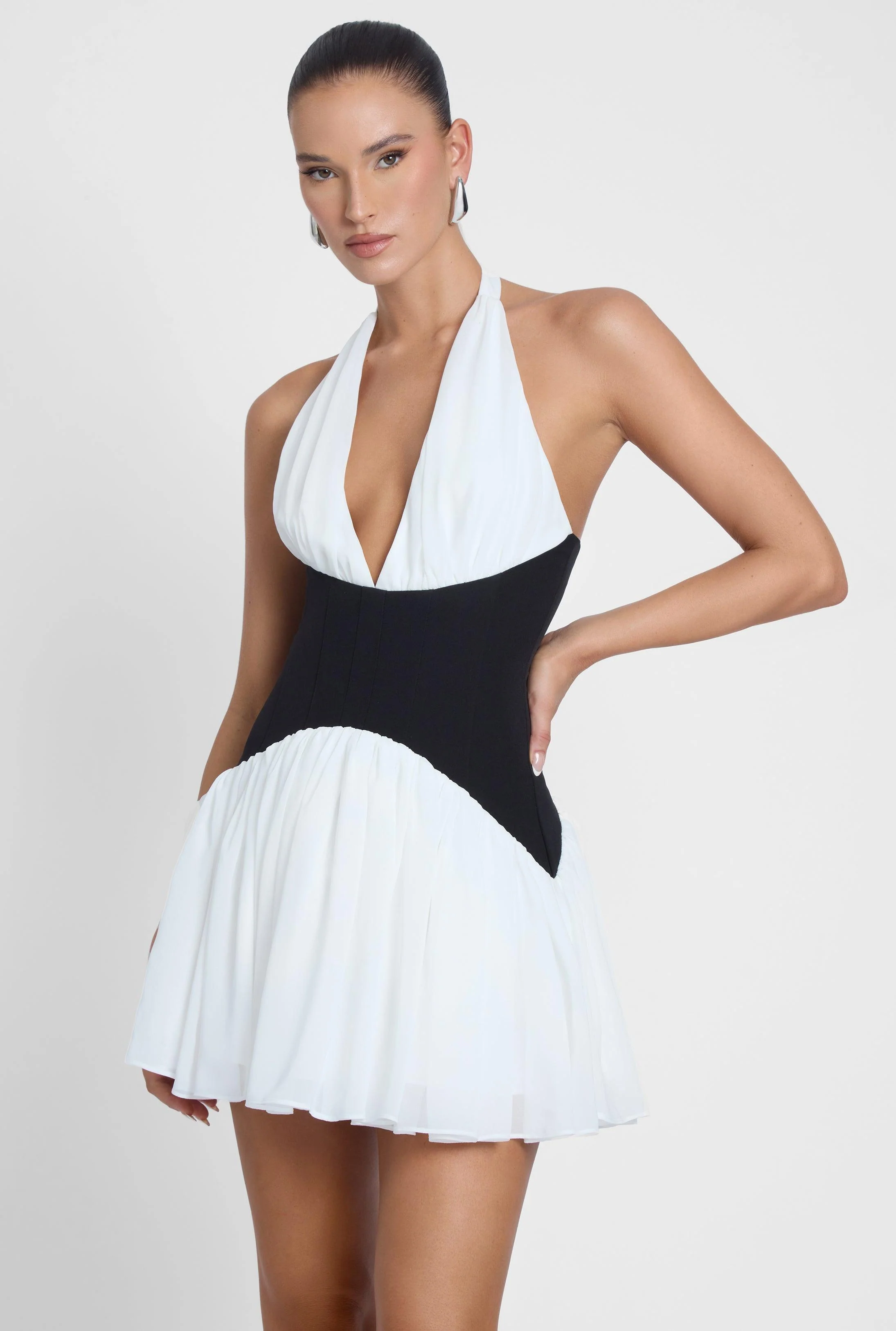 Harper Contrast Corset Mini Dress - Black & White - Image 5