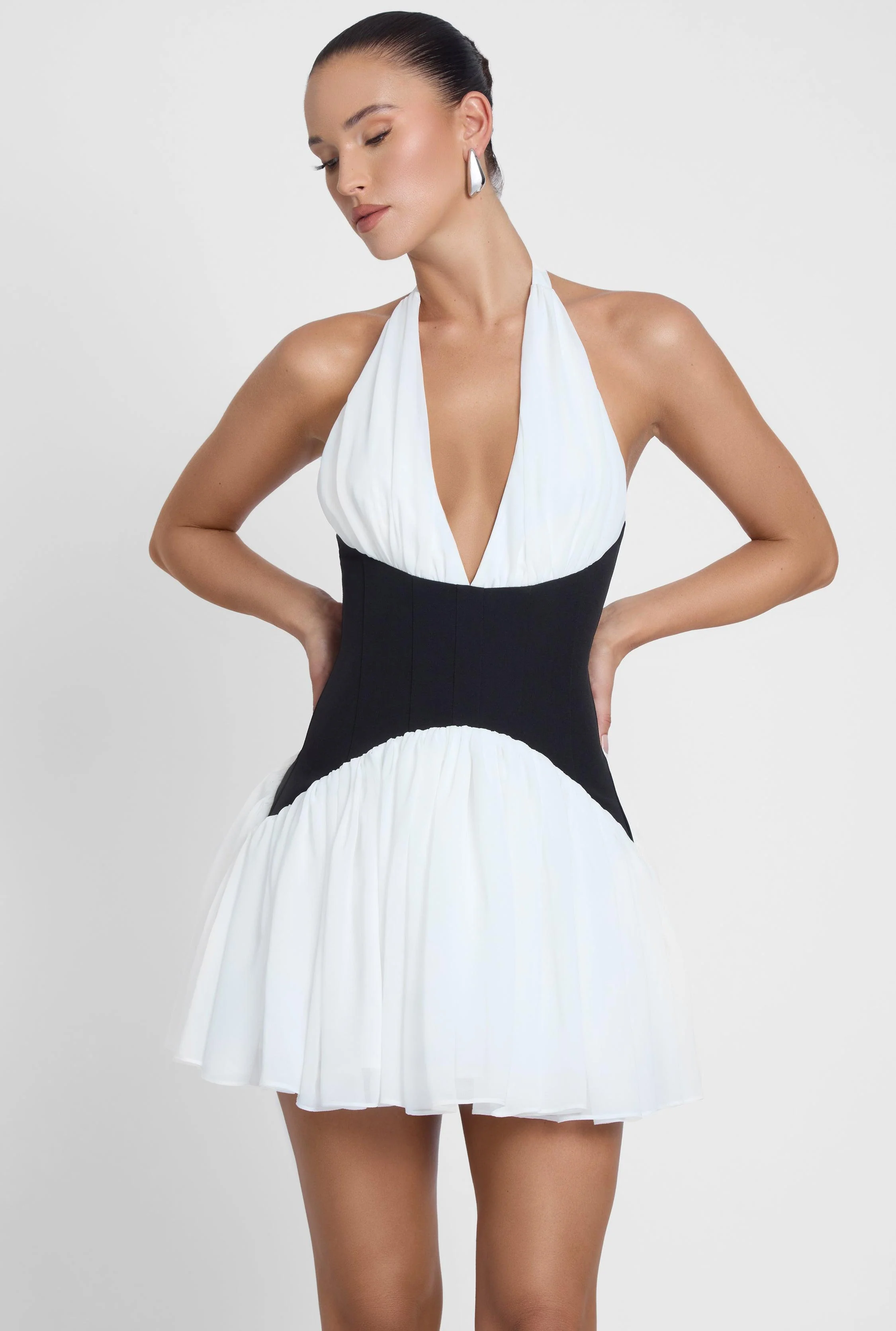 Harper Contrast Corset Mini Dress - Black & White - Image 6