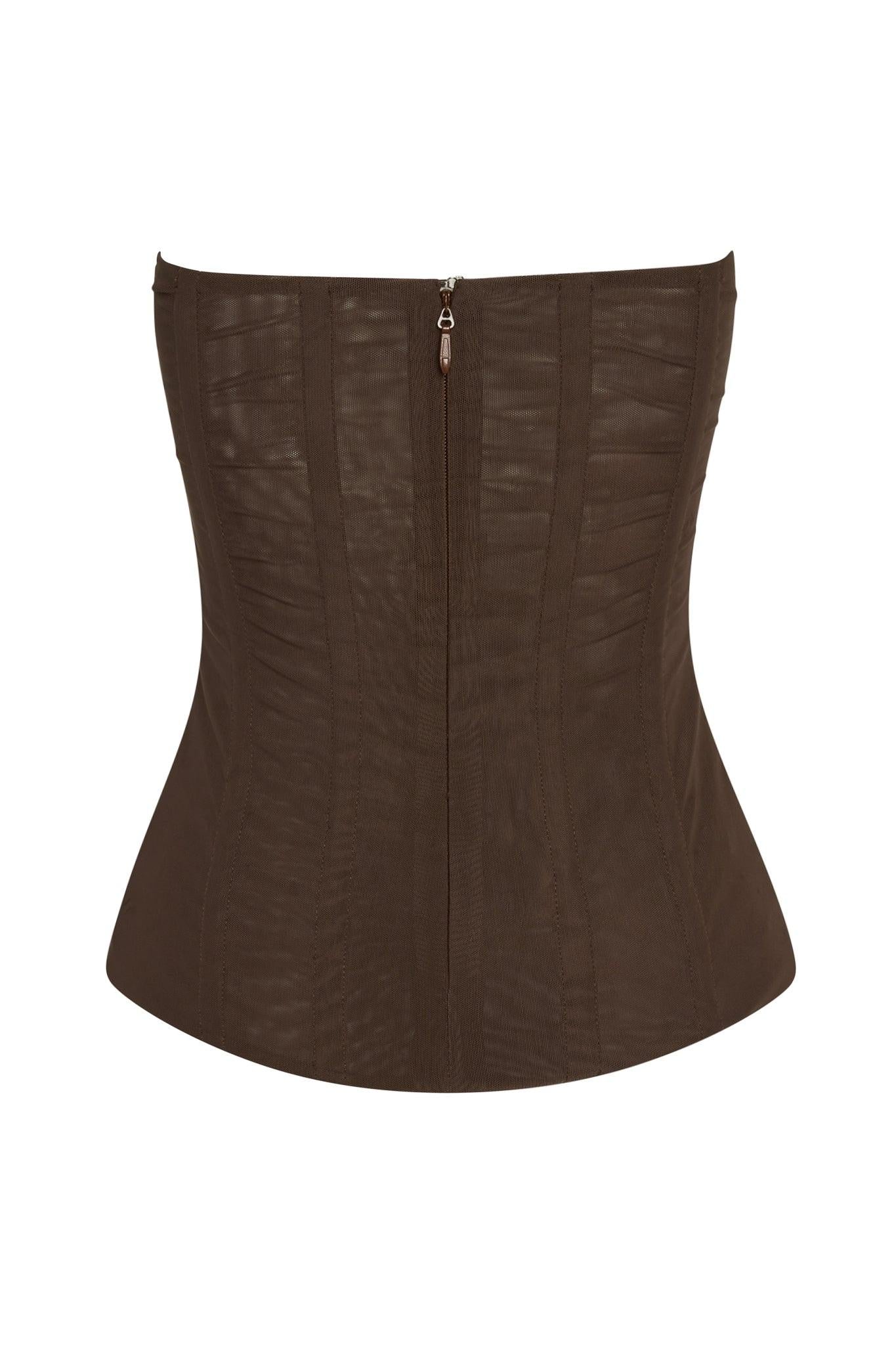 Muse Mesh Corset Top - Chocolate Brown - Image 10
