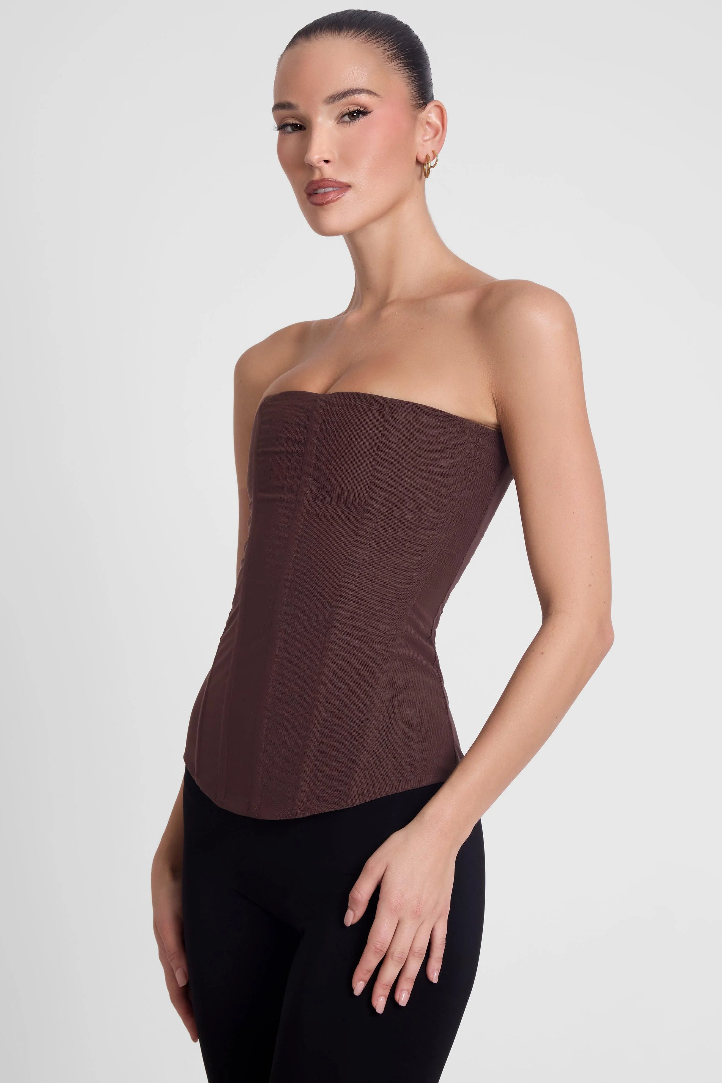 Muse Mesh Corset Top - Chocolate Brown - Image 3
