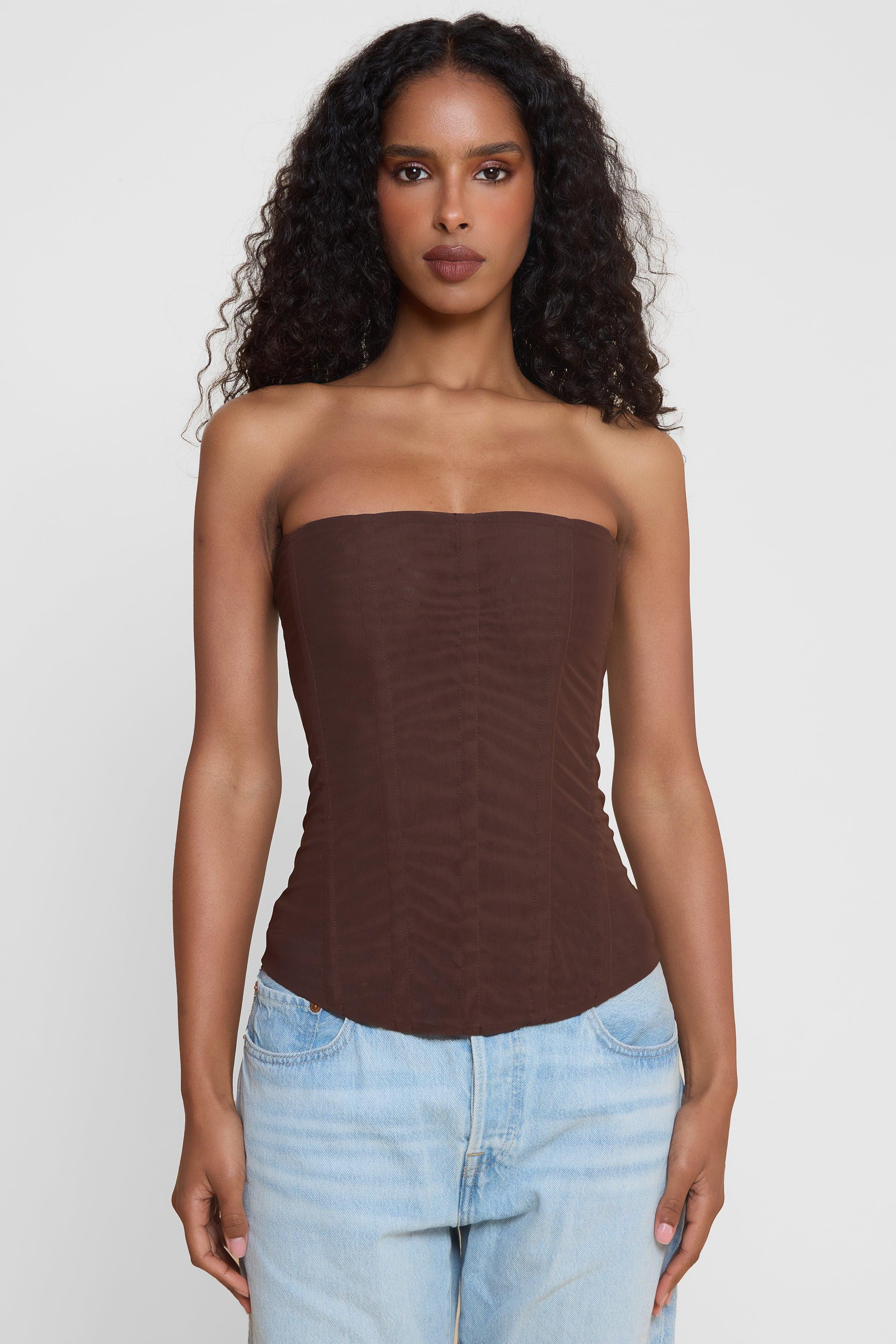 Muse Mesh Corset Top - Chocolate Brown - Image 6