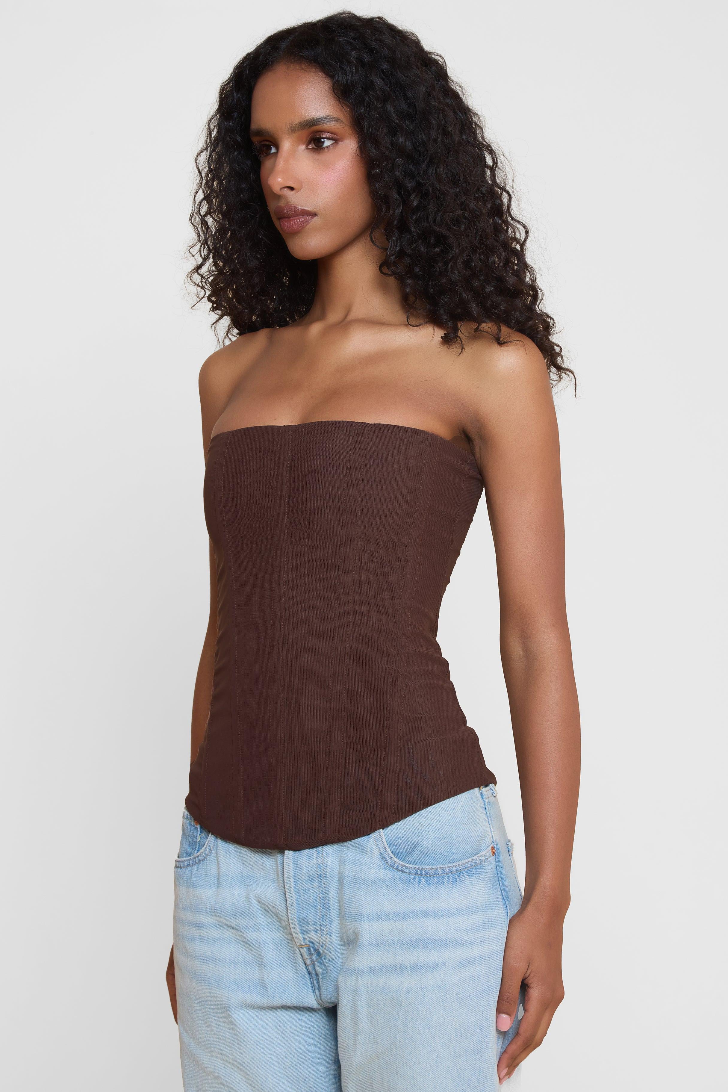 Muse Mesh Corset Top - Chocolate Brown - Image 7
