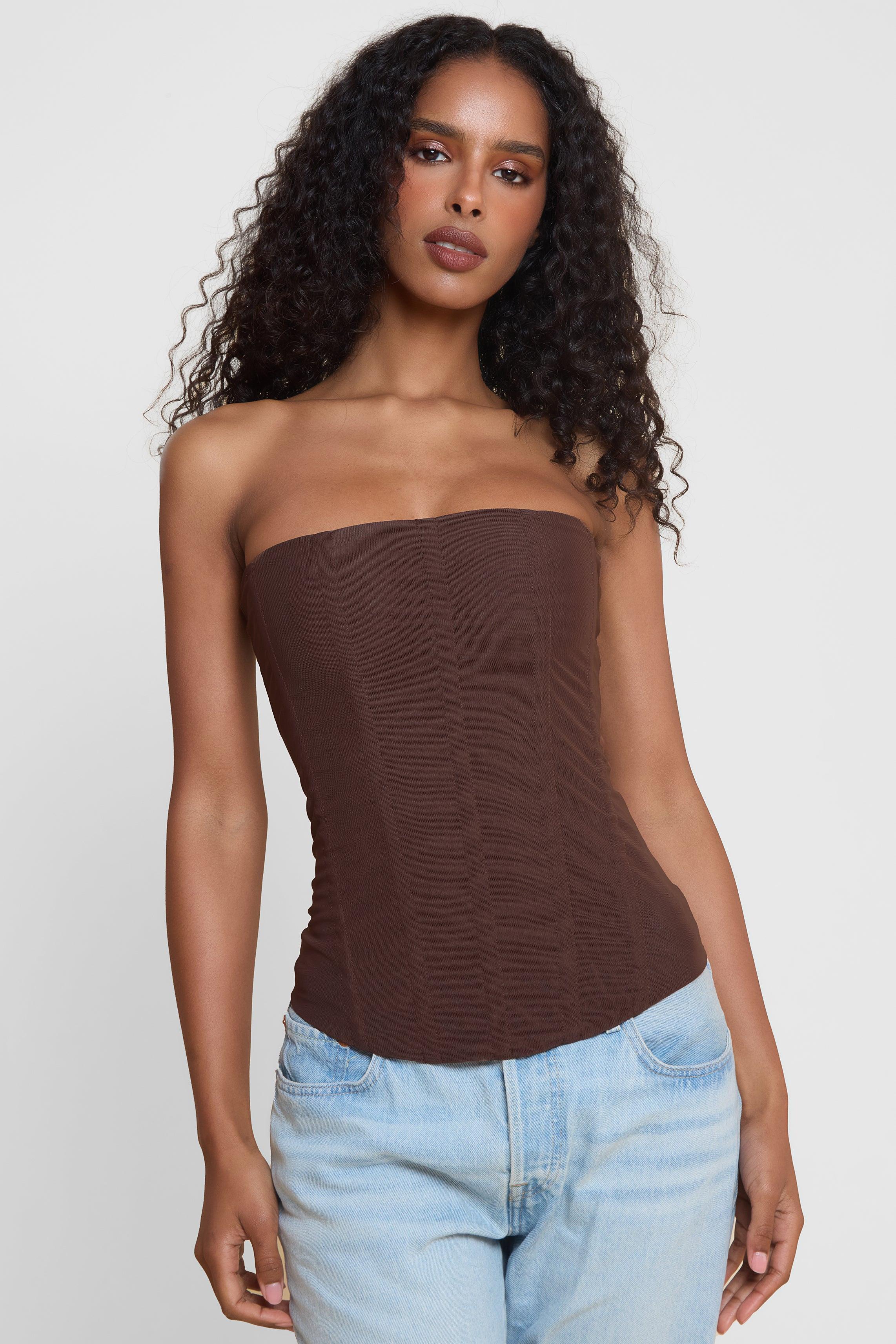 Muse Mesh Corset Top - Chocolate Brown - Image 8