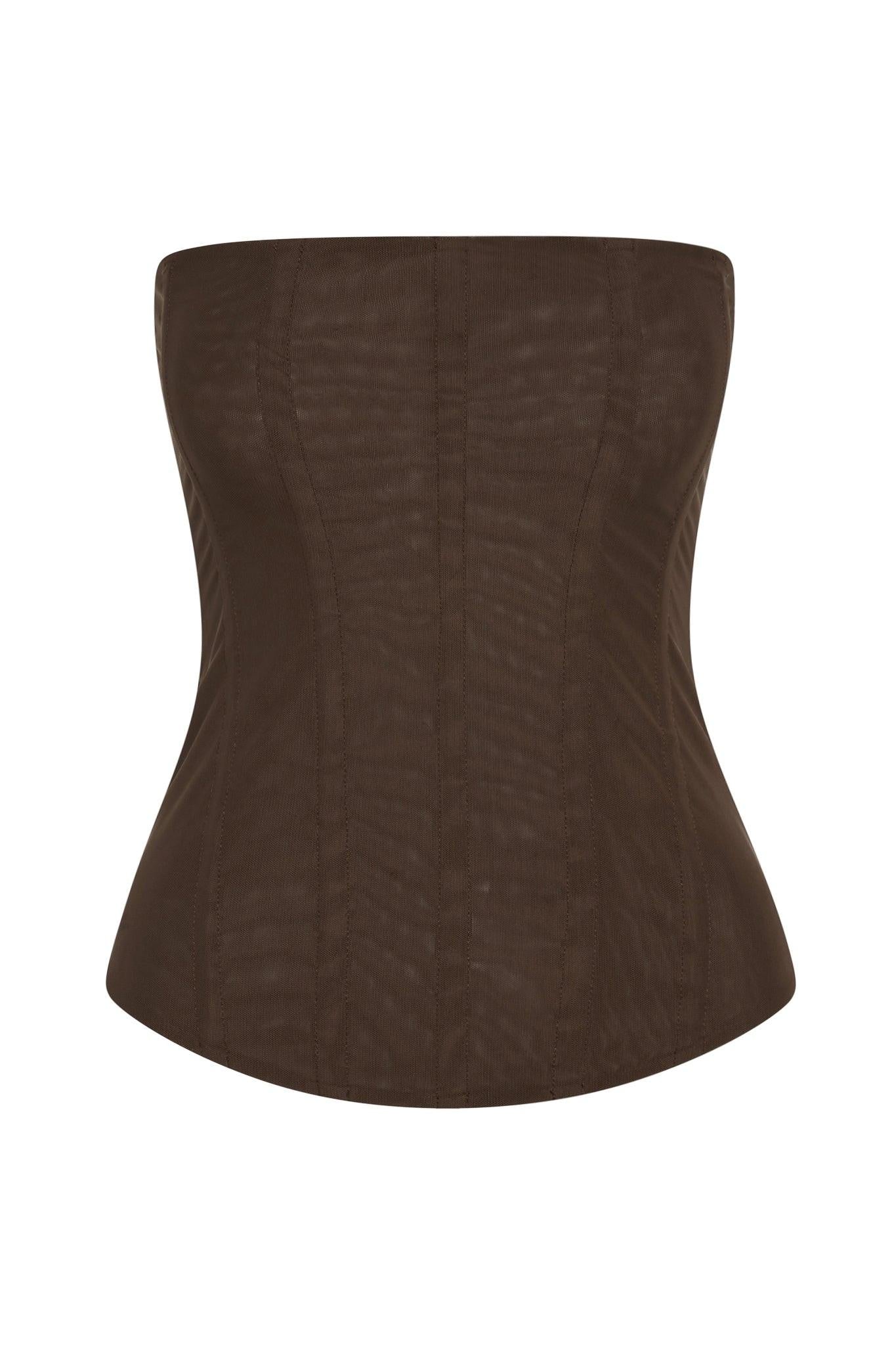 Muse Mesh Corset Top - Chocolate Brown - Image 9