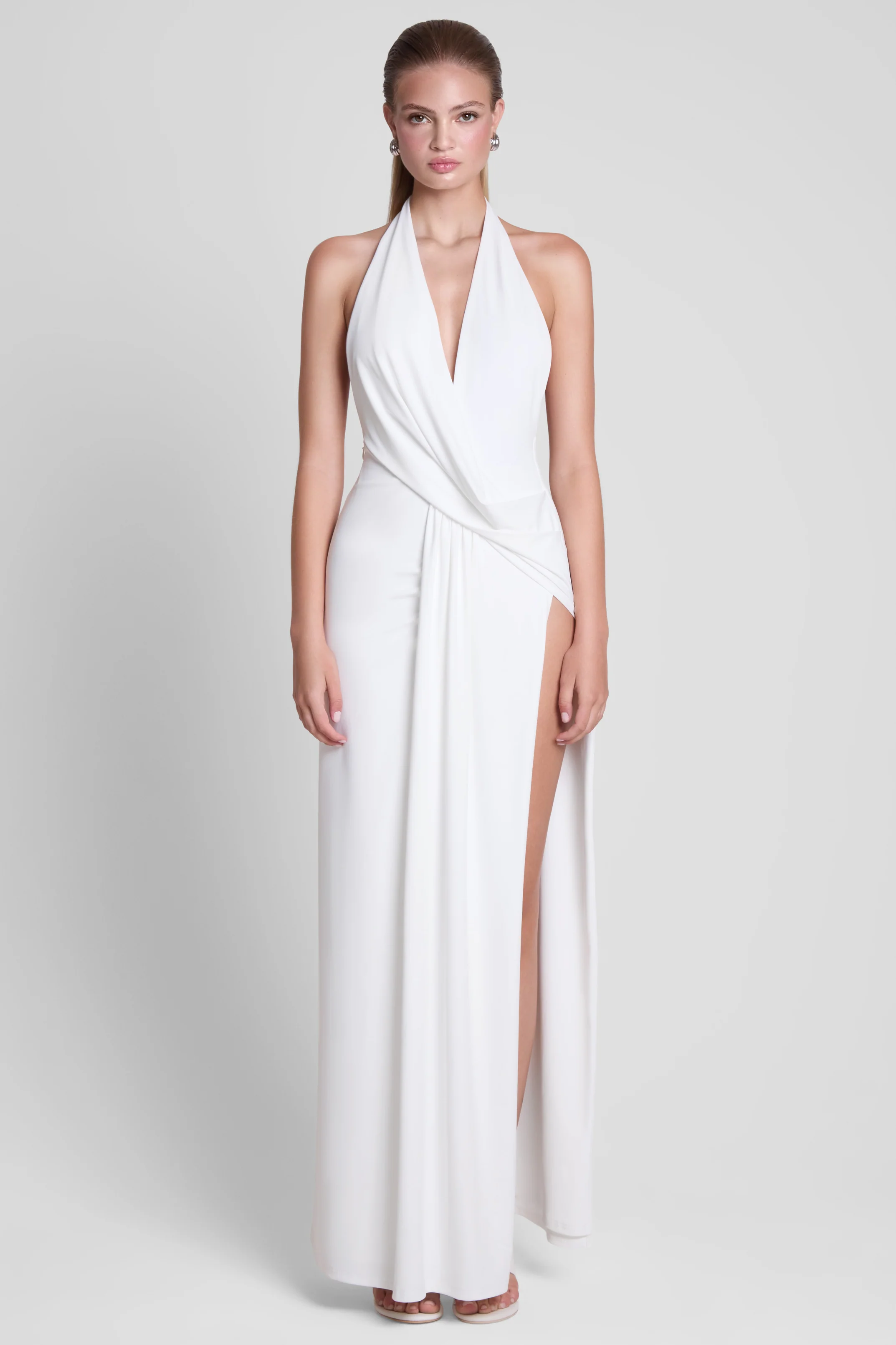 Palermo Plunge Drape Maxi Dress - White