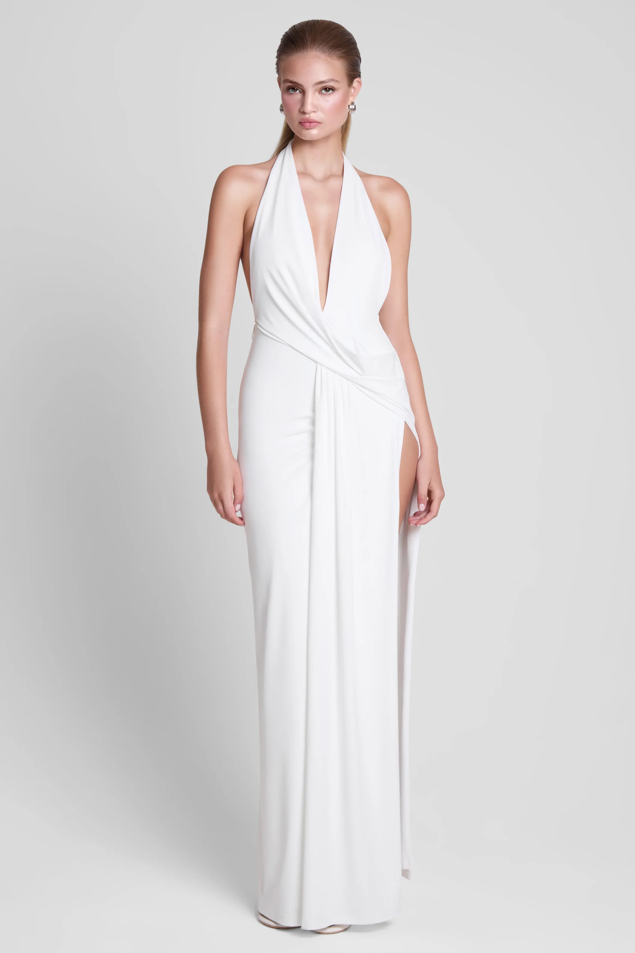 Palermo Plunge Drape Maxi Dress - White - Image 2