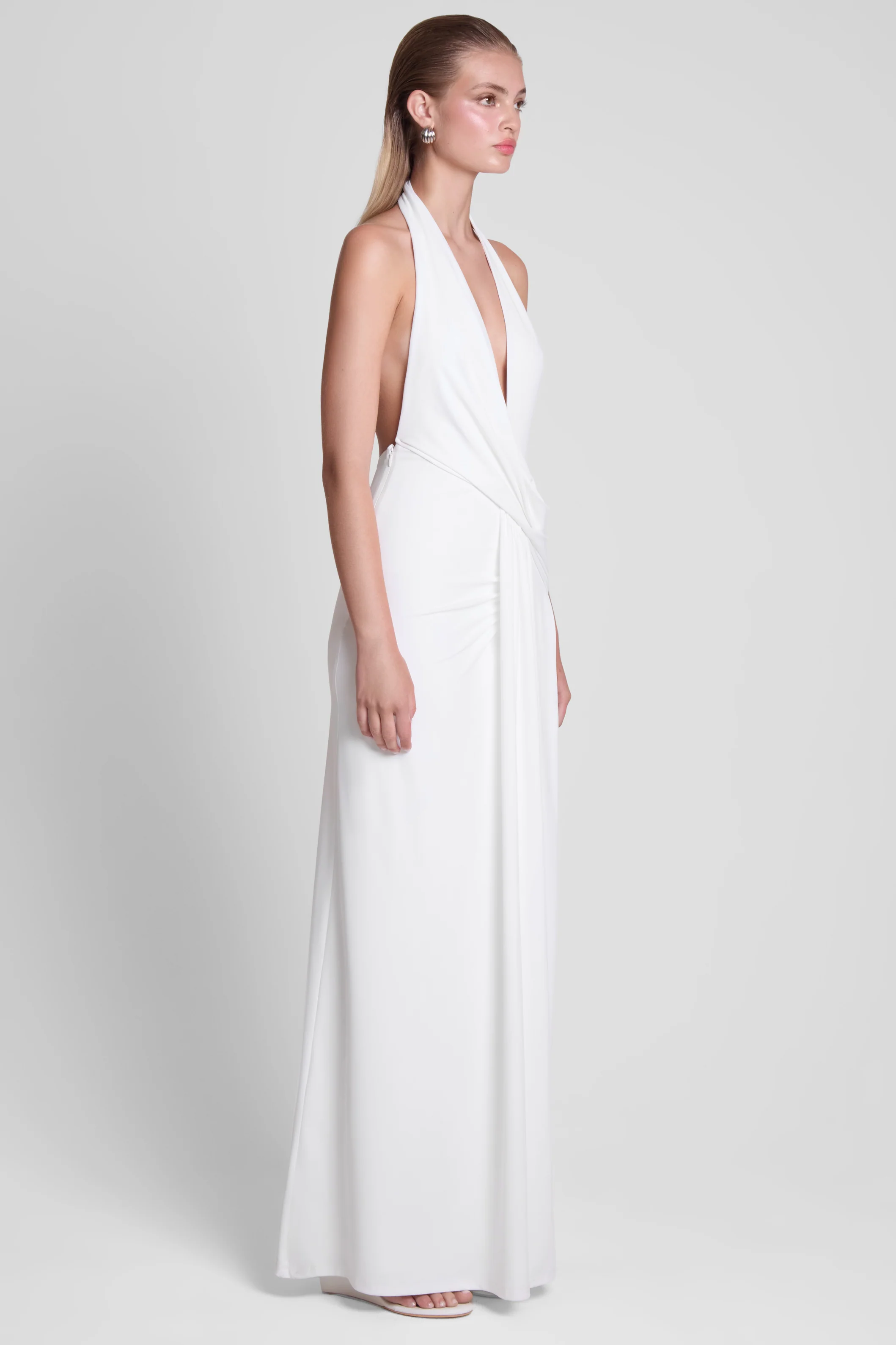 Palermo Plunge Drape Maxi Dress - White - Image 5
