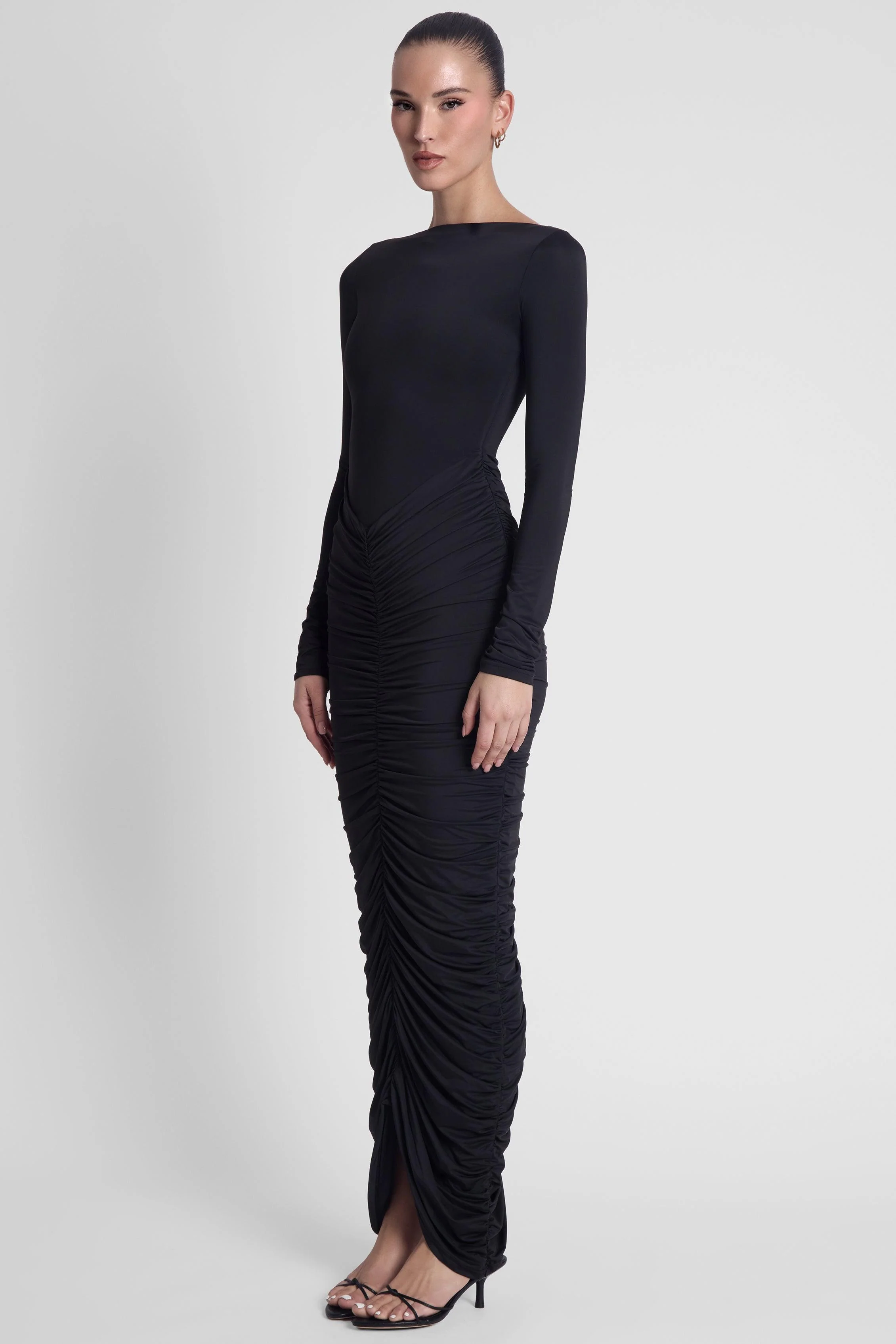 Rhea Ruche Maxi Dress - Black - Image 3