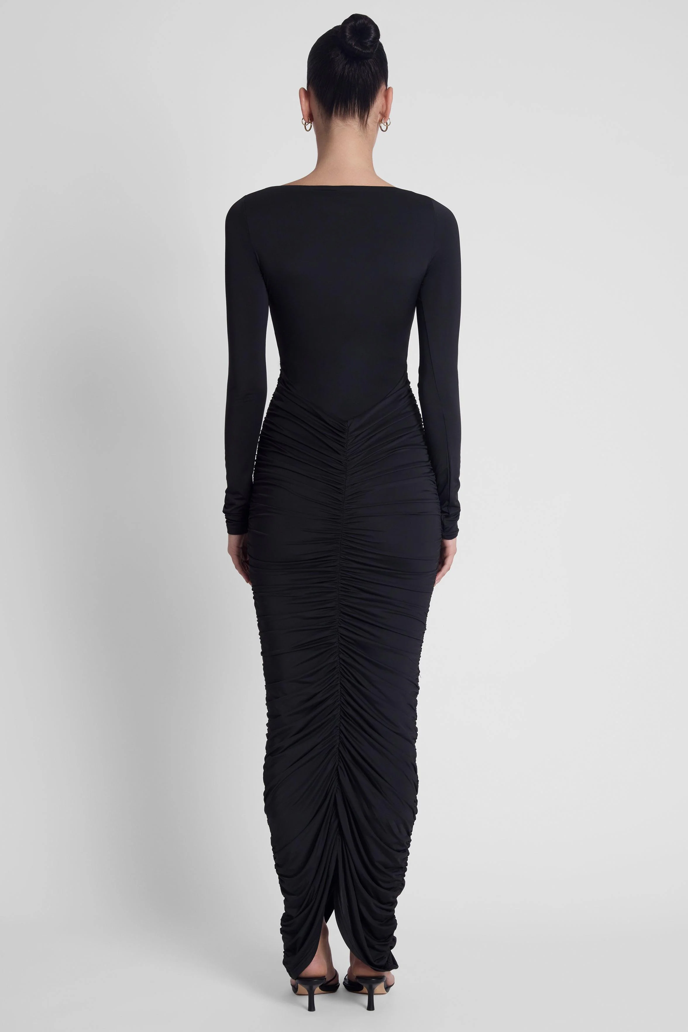 Rhea Ruche Maxi Dress - Black - Image 4