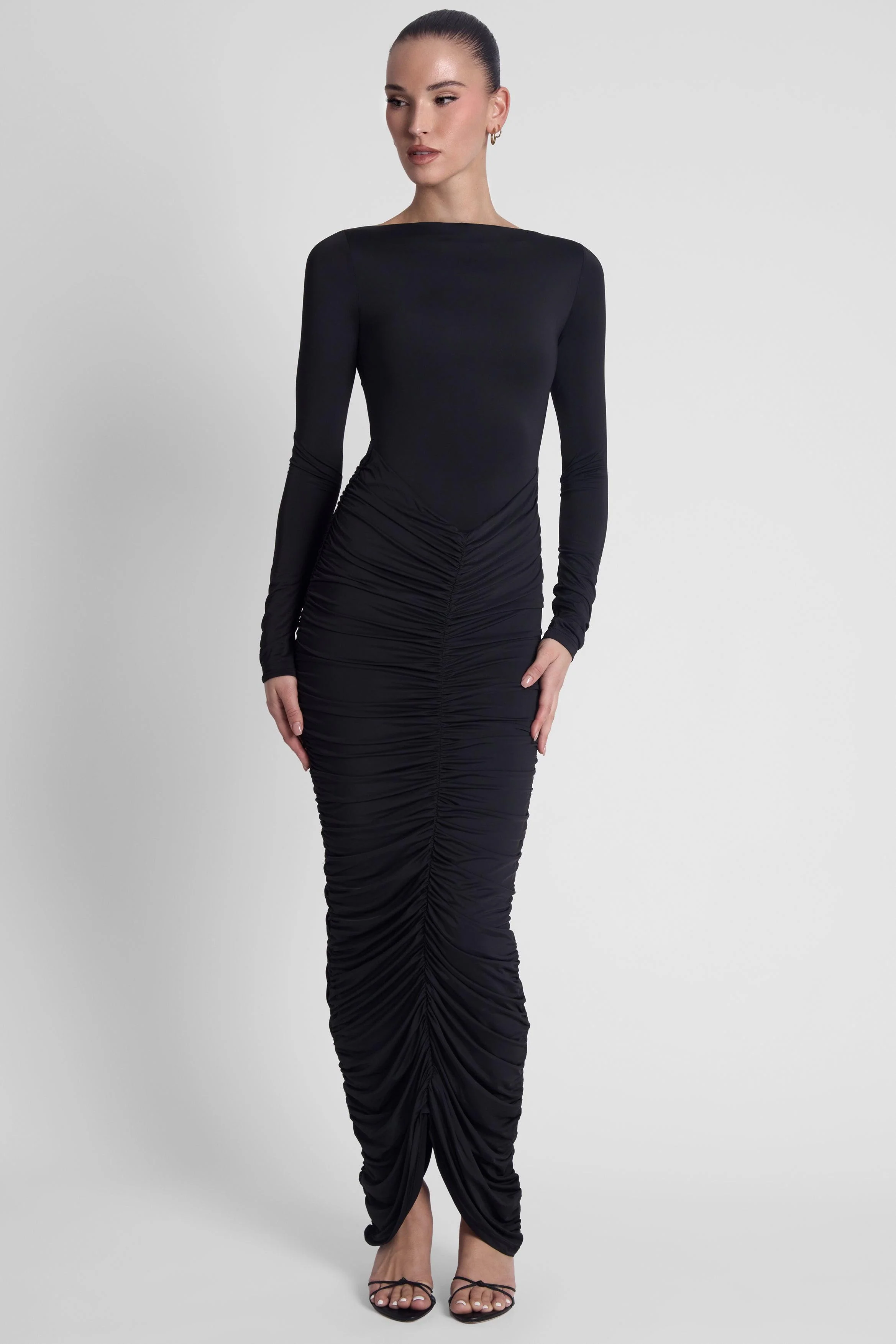 Rhea Ruche Maxi Dress - Black - Image 5