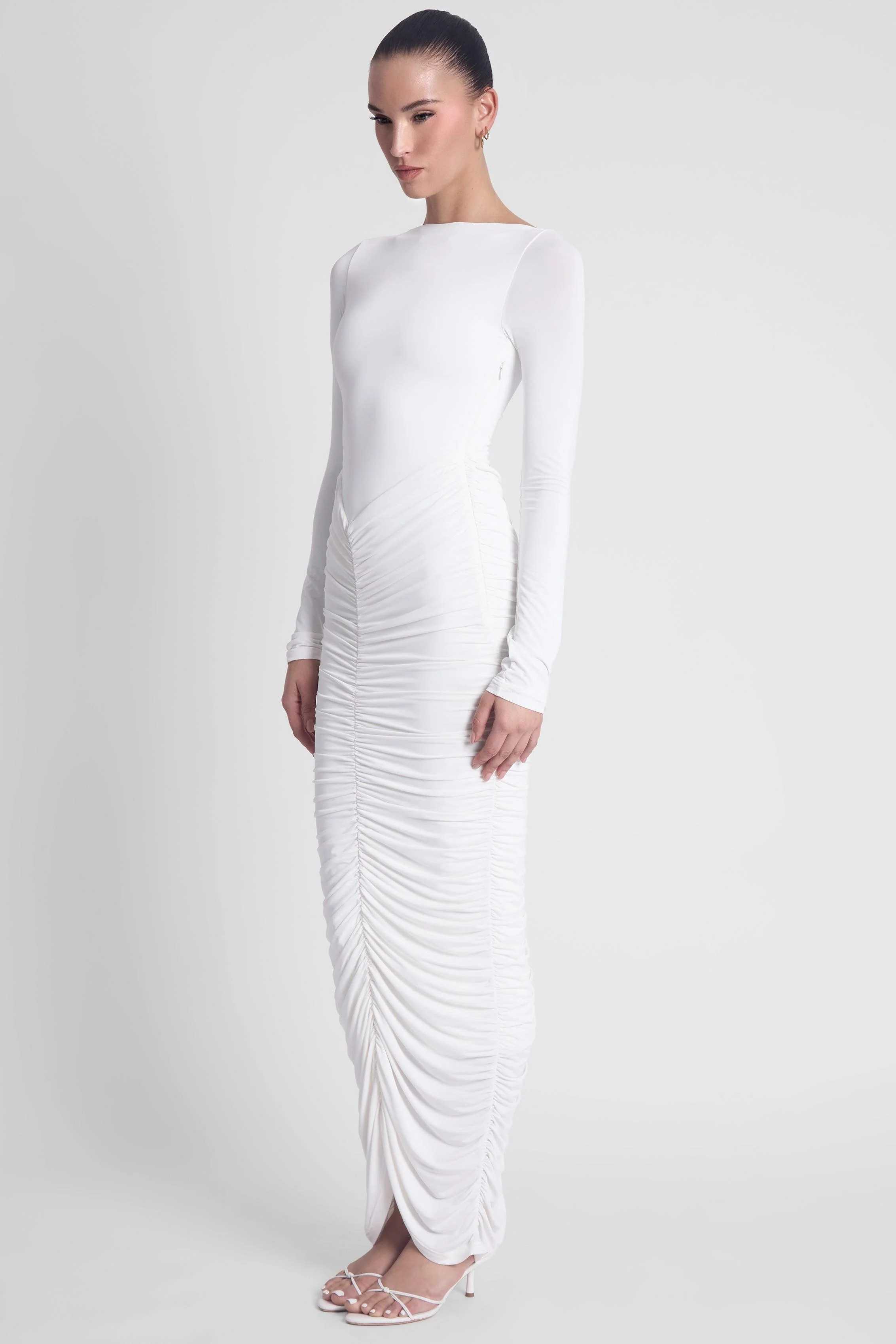 Rhea Ruche Maxi Dress - White - Image 3