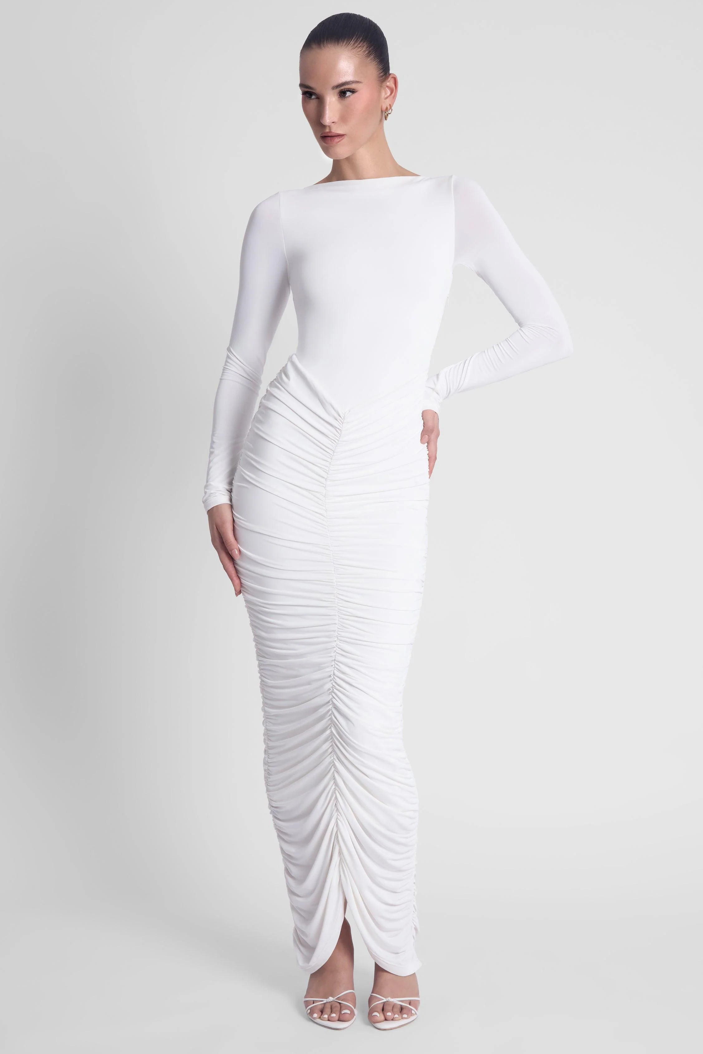Rhea Ruche Maxi Dress - White - Image 4