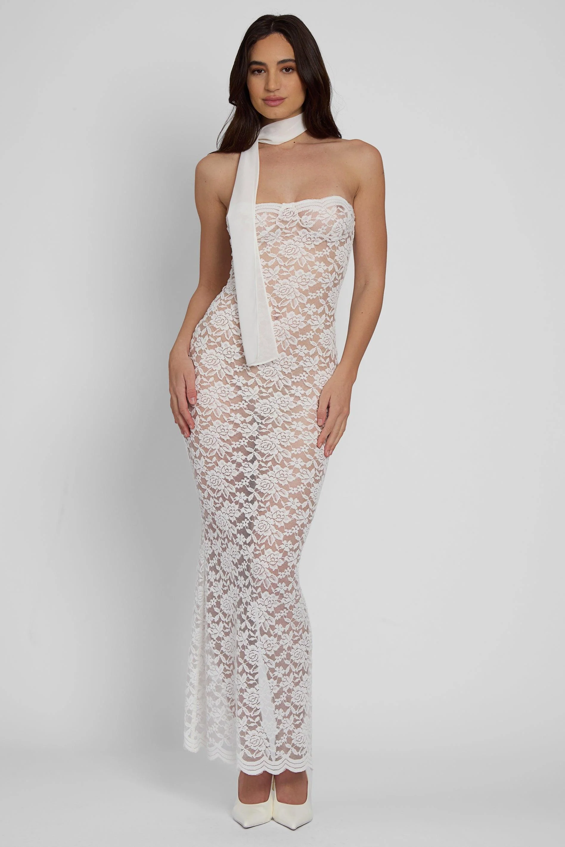 Soleil Scalloped Lace Midi Dress - White - Image 4