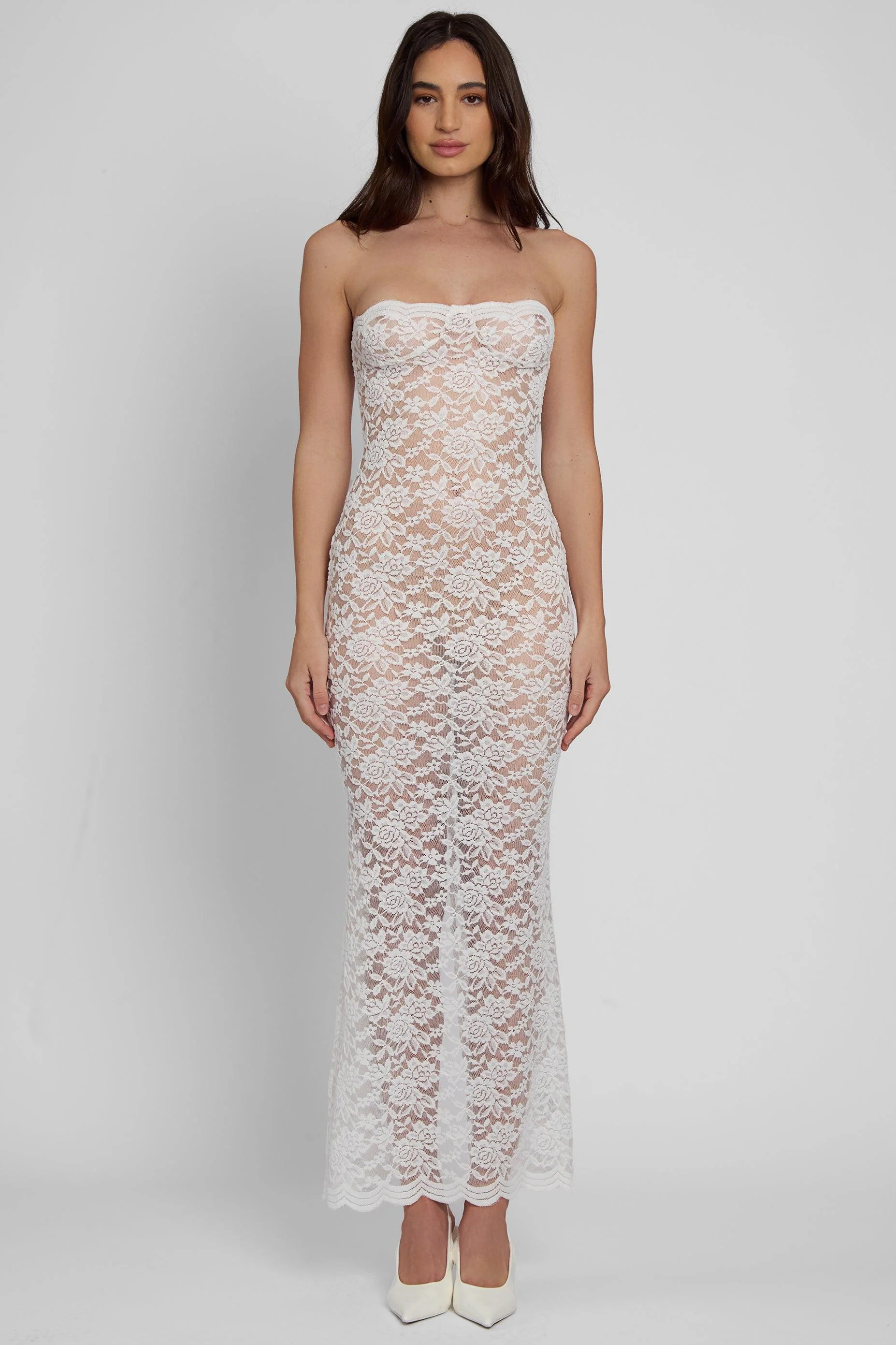 Soleil Scalloped Lace Midi Dress - White - Image 5