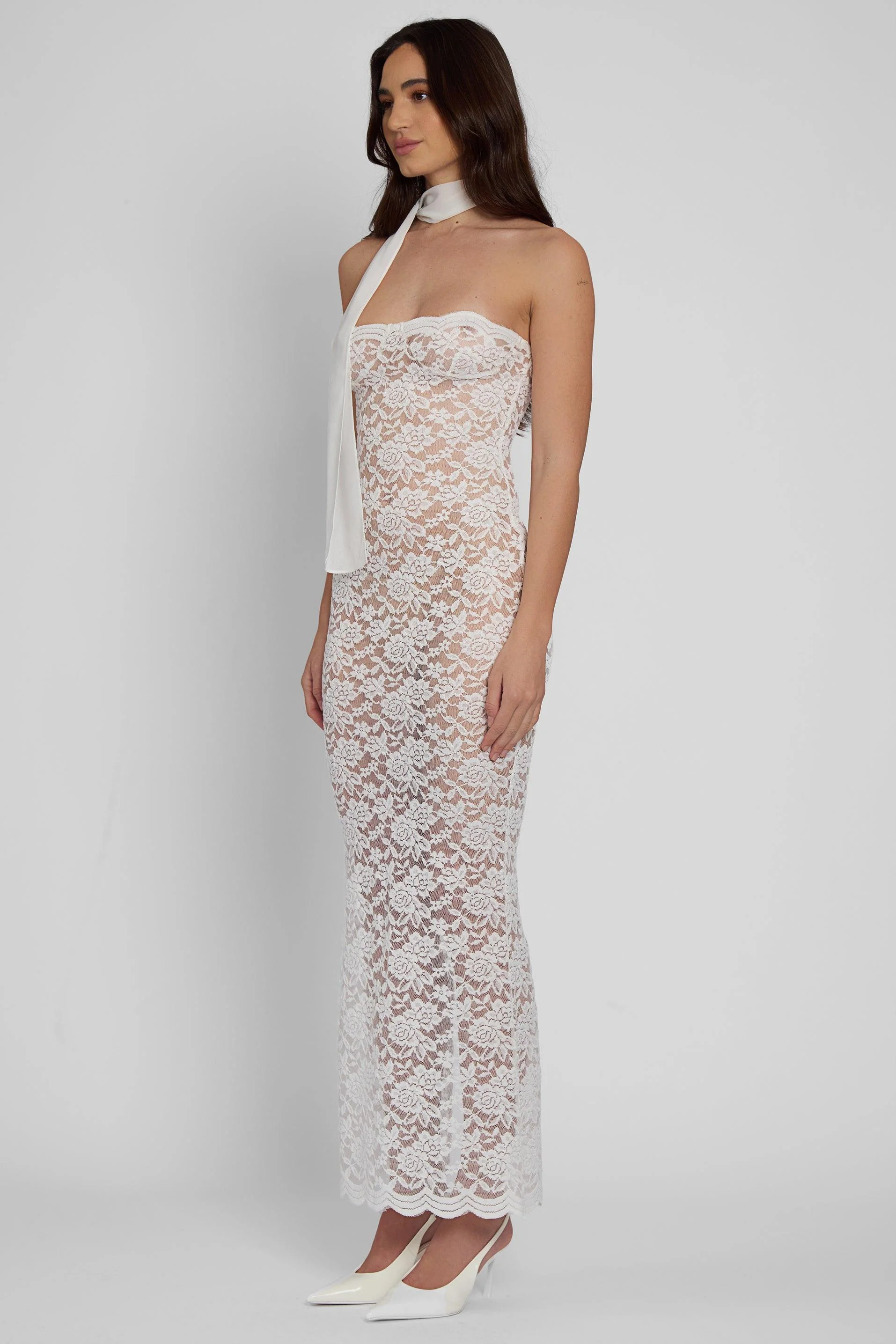 Soleil Scalloped Lace Midi Dress - White - Image 6
